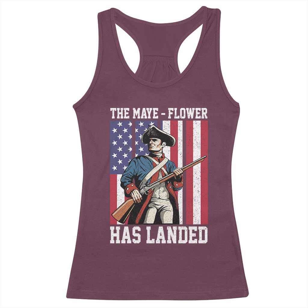 The Maye Flower Has Landed Racerback Tank Top Funny Minutemen Football Fan TS11 Maroon Print Your Wear