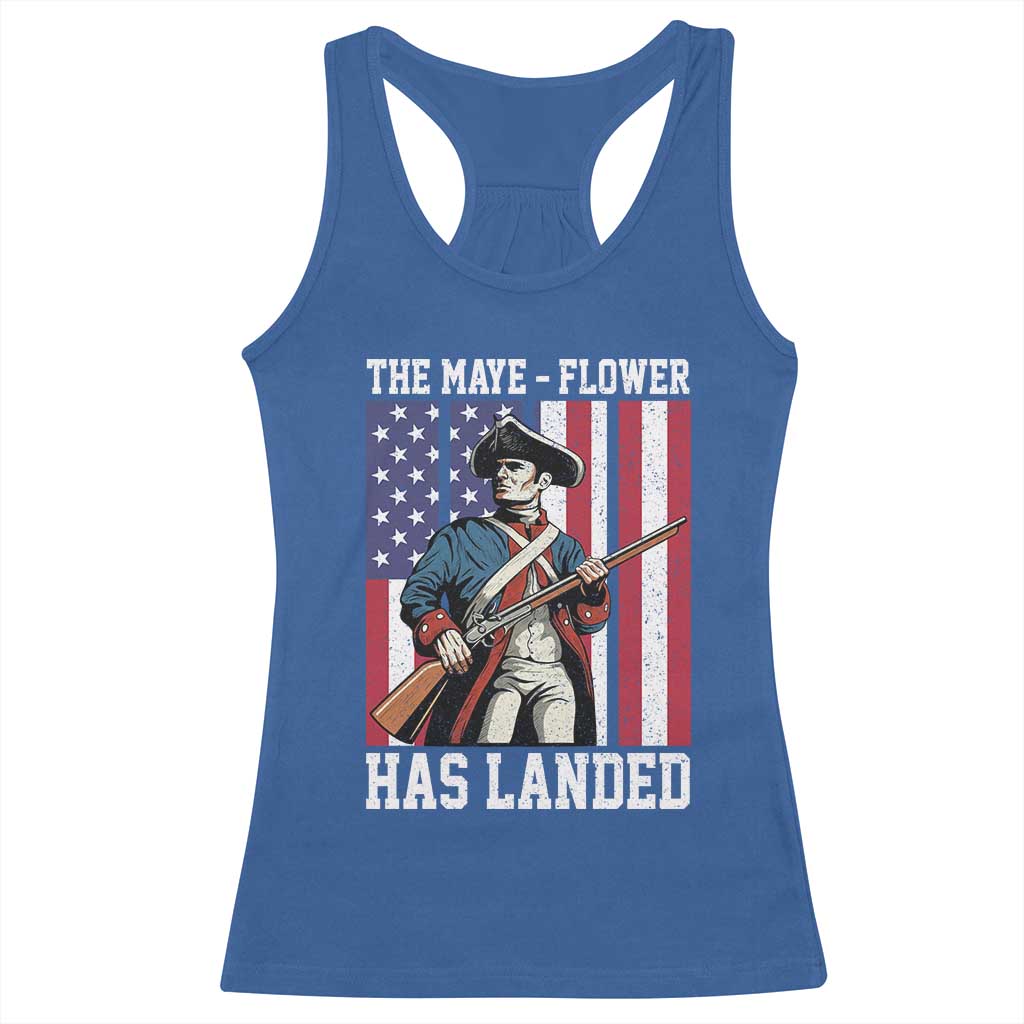 The Maye Flower Has Landed Racerback Tank Top Funny Minutemen Football Fan TS11 Royal Blue Print Your Wear