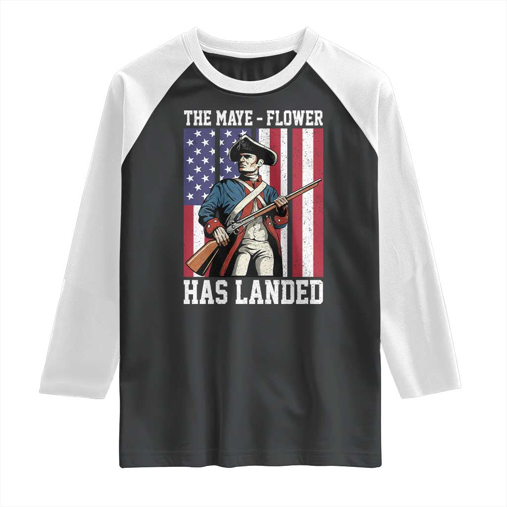 The Maye Flower Has Landed Raglan Shirt Funny Minutemen Football Fan TS11 Black White Print Your Wear