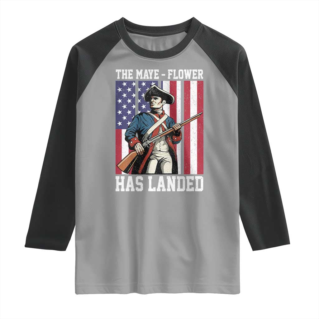 The Maye Flower Has Landed Raglan Shirt Funny Minutemen Football Fan TS11 Sport Gray Black Print Your Wear
