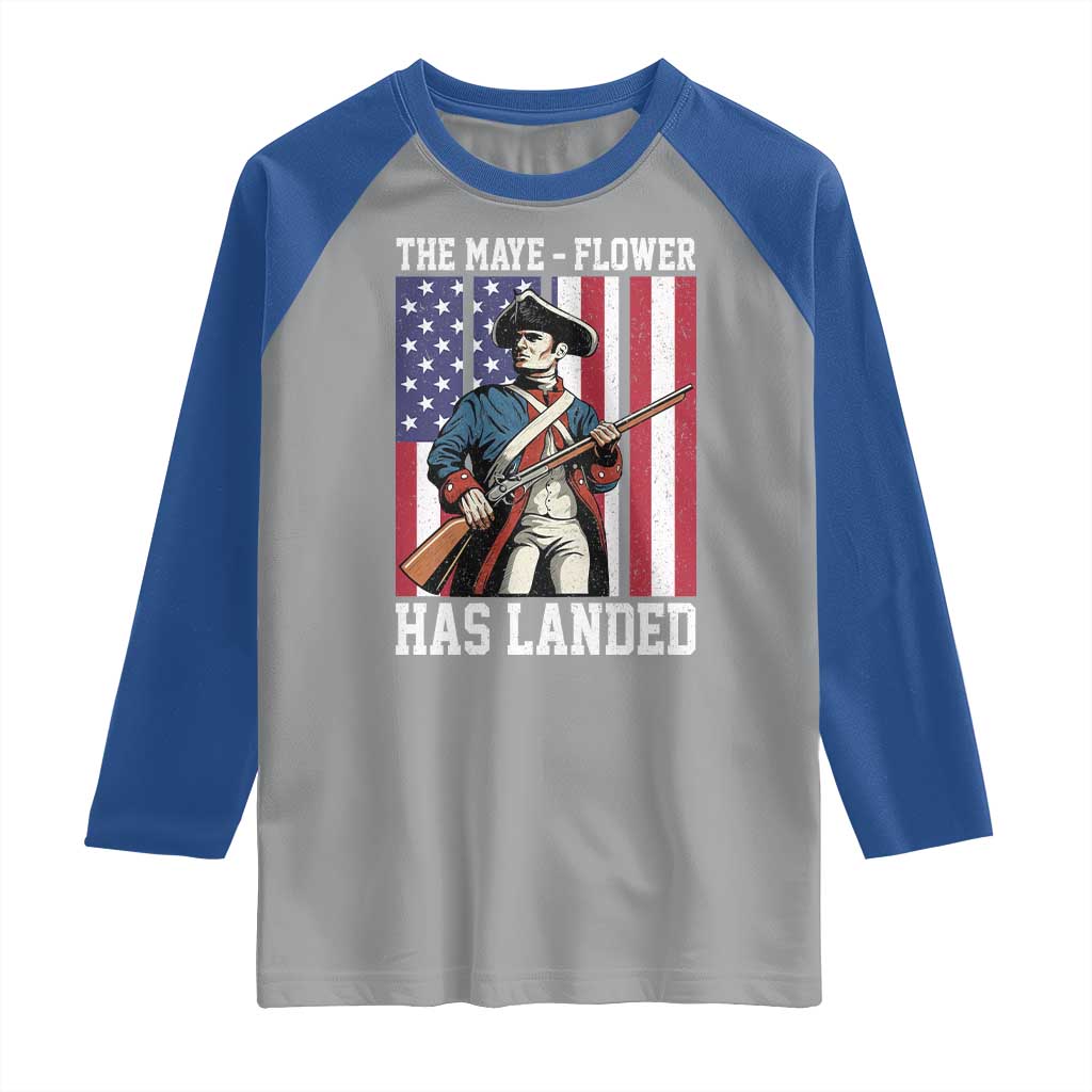 The Maye Flower Has Landed Raglan Shirt Funny Minutemen Football Fan TS11 Sport Gray Royal Print Your Wear