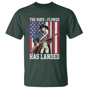 The Maye Flower Has Landed T Shirt Funny Minutemen Football Fan TS11 Dark Forest Green Print Your Wear