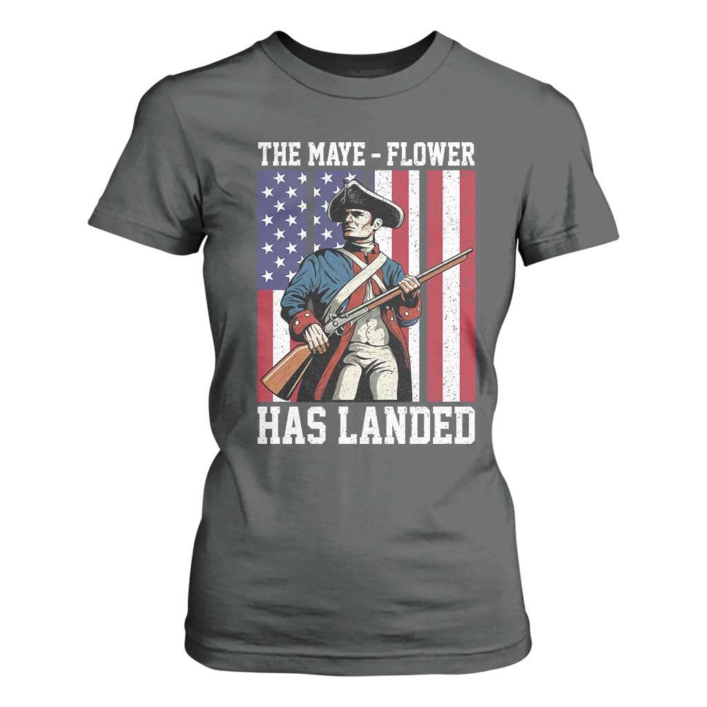 The Maye Flower Has Landed T Shirt For Women Funny Minutemen Football Fan TS11 Dark Heather Print Your Wear