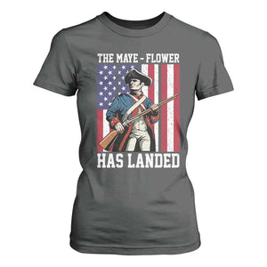 The Maye Flower Has Landed T Shirt For Women Funny Minutemen Football Fan TS11 Dark Heather Print Your Wear
