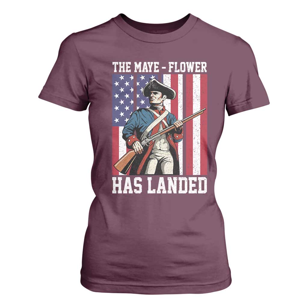 The Maye Flower Has Landed T Shirt For Women Funny Minutemen Football Fan TS11 Maroon Print Your Wear