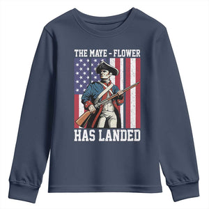 The Maye Flower Has Landed Youth Sweatshirt Funny Minutemen Football Fan TS11 Navy Print Your Wear