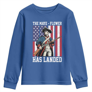 The Maye Flower Has Landed Youth Sweatshirt Funny Minutemen Football Fan TS11 Royal Blue Print Your Wear