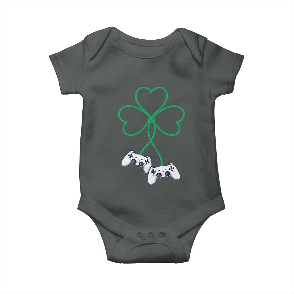 Video Game Lover St Patricks Day with Shamrock Controllers Baby Onesie TS11 Dark Heather Print Your Wear