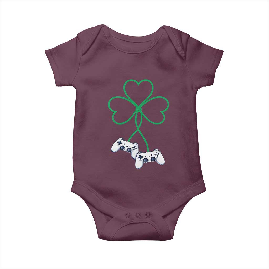 Video Game Lover St Patricks Day with Shamrock Controllers Baby Onesie TS11 Maroon Print Your Wear