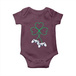 Video Game Lover St Patricks Day with Shamrock Controllers Baby Onesie TS11 Maroon Print Your Wear