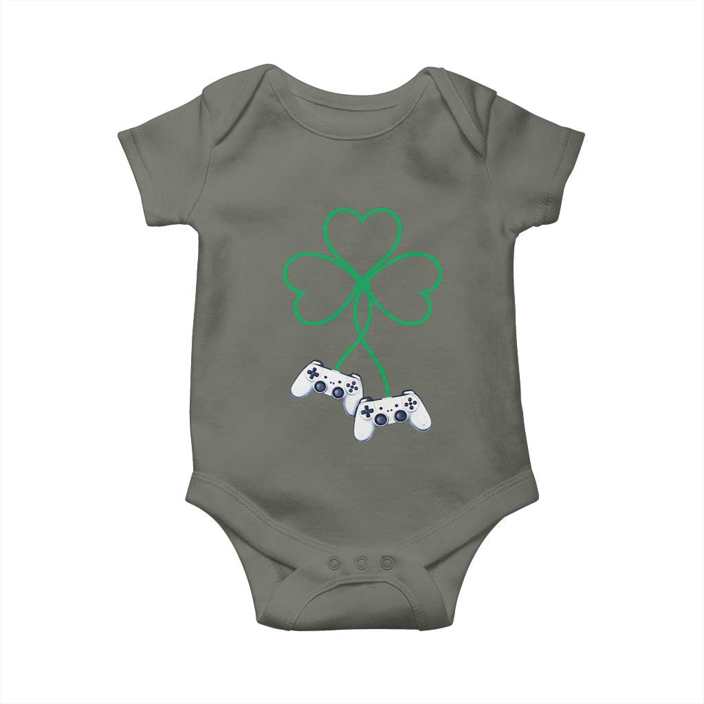 Video Game Lover St Patricks Day with Shamrock Controllers Baby Onesie TS11 Military Green Print Your Wear