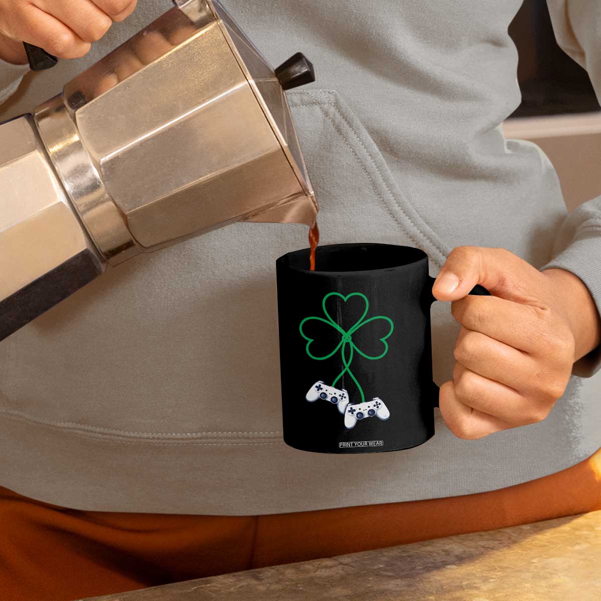 Video Game Lover St Patricks Day with Shamrock Controllers Coffee Mug TS11 Print Your Wear