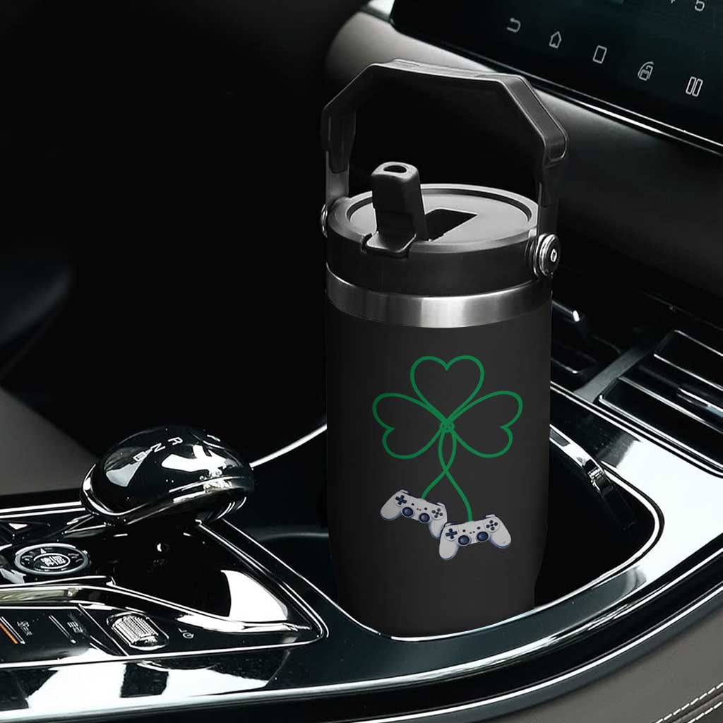 Video Game Lover St Patricks Day with Shamrock Controllers Flip Straw Tumbler TS11 Print Your Wear