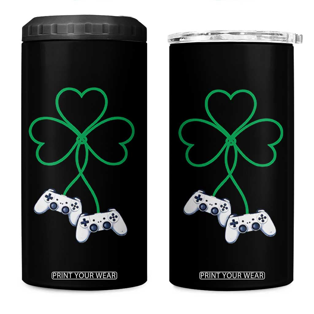 Video Game Lover St Patricks Day with Shamrock Controllers 4 in 1 Can Cooler Tumbler TS11 One Size: 16 oz Black Print Your Wear
