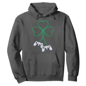 Video Game Lover St Patricks Day with Shamrock Controllers Hoodie TS11 Dark Heather Print Your Wear