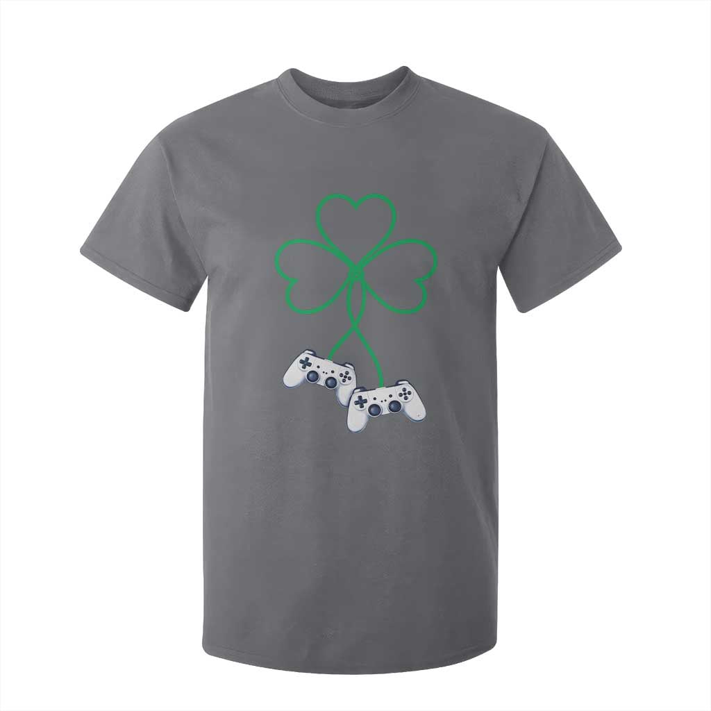 Video Game Lover St Patricks Day with Shamrock Controllers T Shirt For Kid TS11 Charcoal Print Your Wear