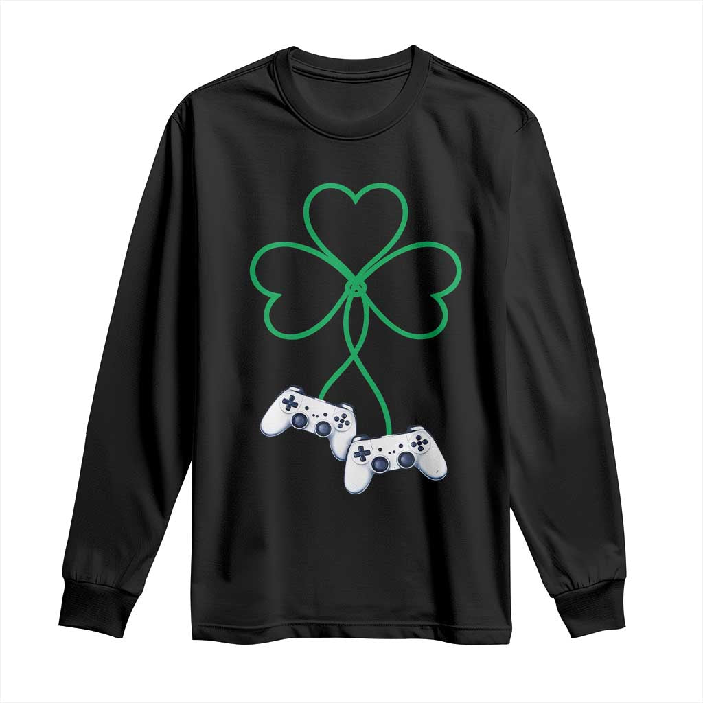 Video Game Lover St Patricks Day with Shamrock Controllers Long Sleeve Shirt TS11 Black Print Your Wear