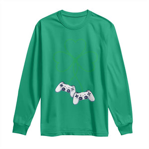 Video Game Lover St Patricks Day with Shamrock Controllers Long Sleeve Shirt TS11 Irish Green Print Your Wear