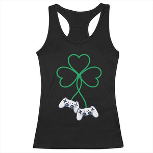 Video Game Lover St Patricks Day with Shamrock Controllers Racerback Tank Top TS11 Black Print Your Wear