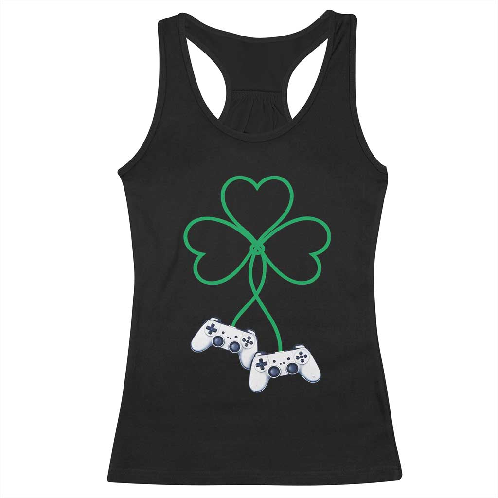Video Game Lover St Patricks Day with Shamrock Controllers Racerback Tank Top TS11 Black Print Your Wear