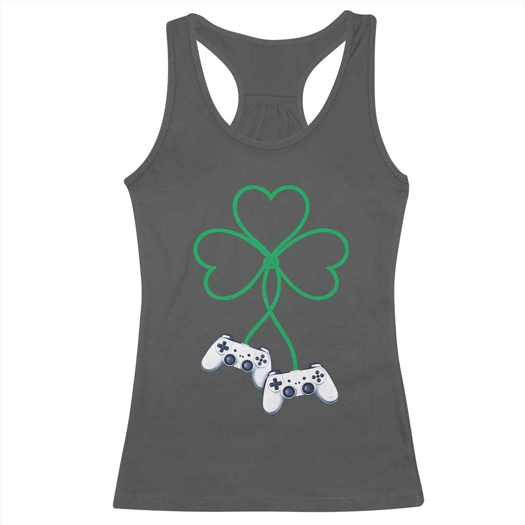 Video Game Lover St Patricks Day with Shamrock Controllers Racerback Tank Top TS11 Dark Heather Print Your Wear
