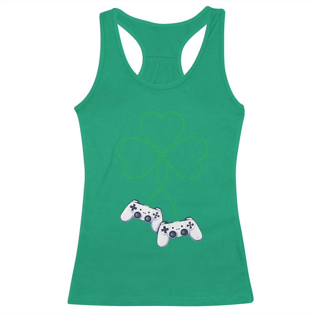 Video Game Lover St Patricks Day with Shamrock Controllers Racerback Tank Top TS11 Irish Green Print Your Wear