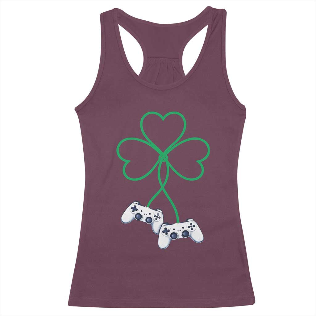 Video Game Lover St Patricks Day with Shamrock Controllers Racerback Tank Top TS11 Maroon Print Your Wear