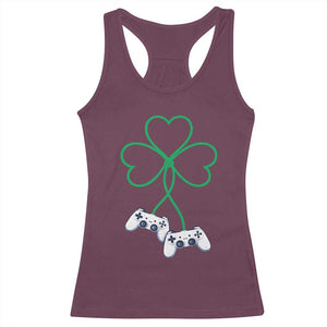 Video Game Lover St Patricks Day with Shamrock Controllers Racerback Tank Top TS11 Maroon Print Your Wear