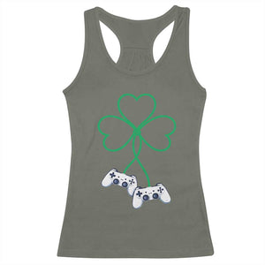 Video Game Lover St Patricks Day with Shamrock Controllers Racerback Tank Top TS11 Military Green Print Your Wear