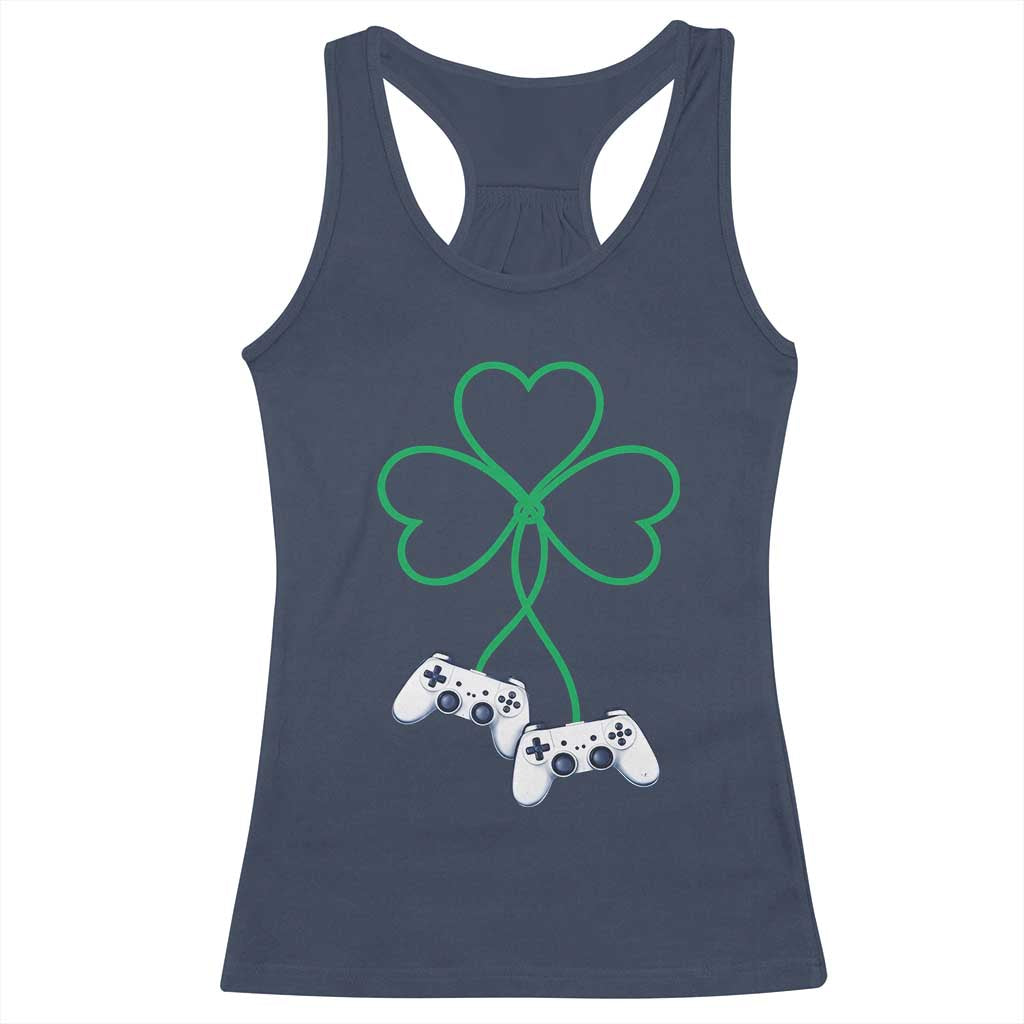 Video Game Lover St Patricks Day with Shamrock Controllers Racerback Tank Top TS11 Navy Print Your Wear