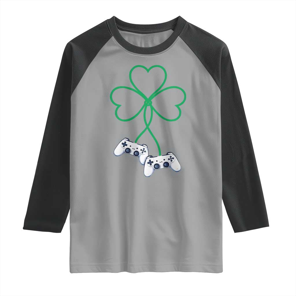 Video Game Lover St Patricks Day with Shamrock Controllers Raglan Shirt TS11 Sport Gray Black Print Your Wear