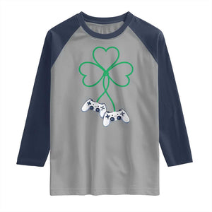 Video Game Lover St Patricks Day with Shamrock Controllers Raglan Shirt TS11 Sport Gray Navy Print Your Wear