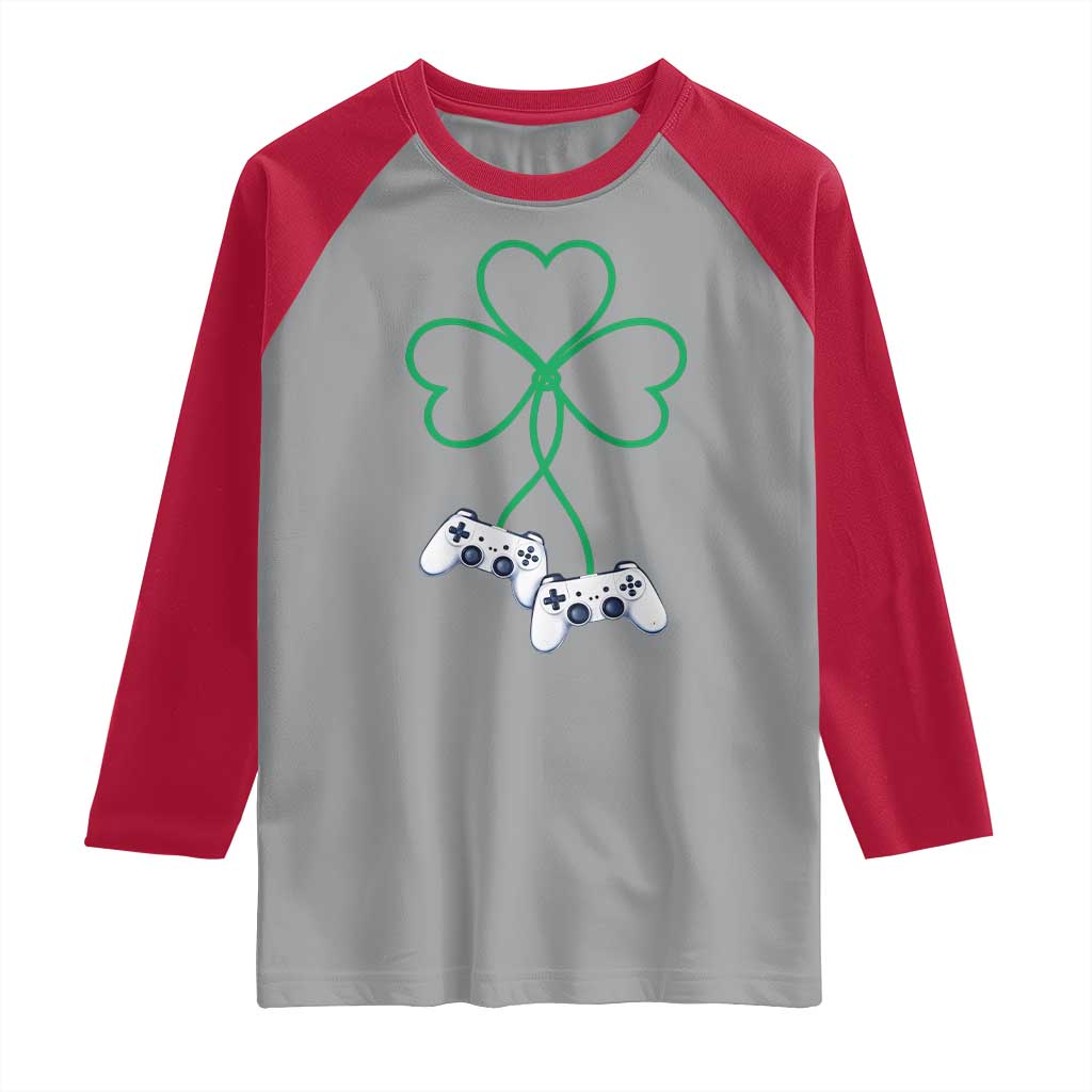 Video Game Lover St Patricks Day with Shamrock Controllers Raglan Shirt TS11 Sport Gray Red Print Your Wear