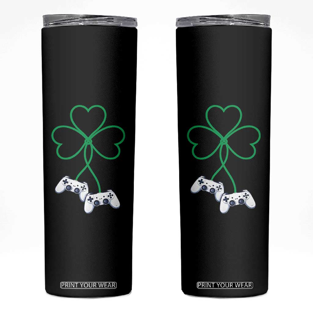 Video Game Lover St Patricks Day with Shamrock Controllers Skinny Tumbler TS11 Black Print Your Wear