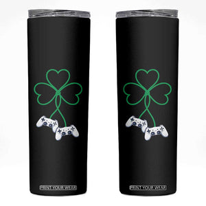 Video Game Lover St Patricks Day with Shamrock Controllers Skinny Tumbler TS11 Black Print Your Wear