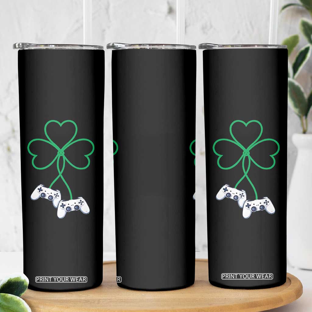 Video Game Lover St Patricks Day with Shamrock Controllers Skinny Tumbler TS11 Print Your Wear