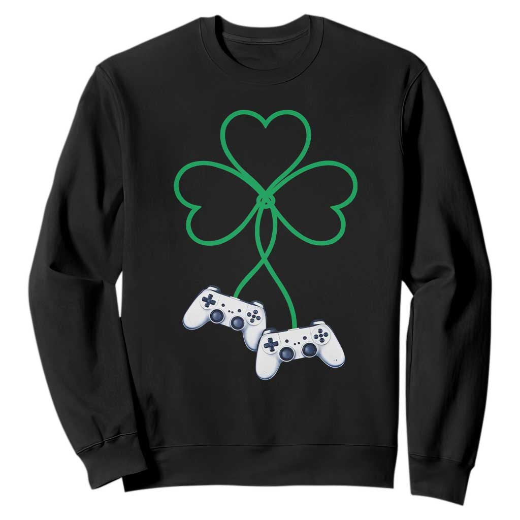 Video Game Lover St Patricks Day with Shamrock Controllers Sweatshirt TS11 Black Print Your Wear