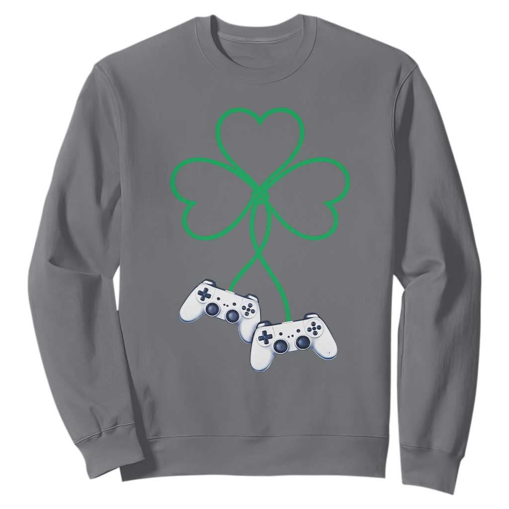Video Game Lover St Patricks Day with Shamrock Controllers Sweatshirt TS11 Charcoal Print Your Wear