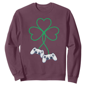 Video Game Lover St Patricks Day with Shamrock Controllers Sweatshirt TS11 Maroon Print Your Wear