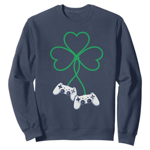 Video Game Lover St Patricks Day with Shamrock Controllers Sweatshirt TS11 Navy Print Your Wear
