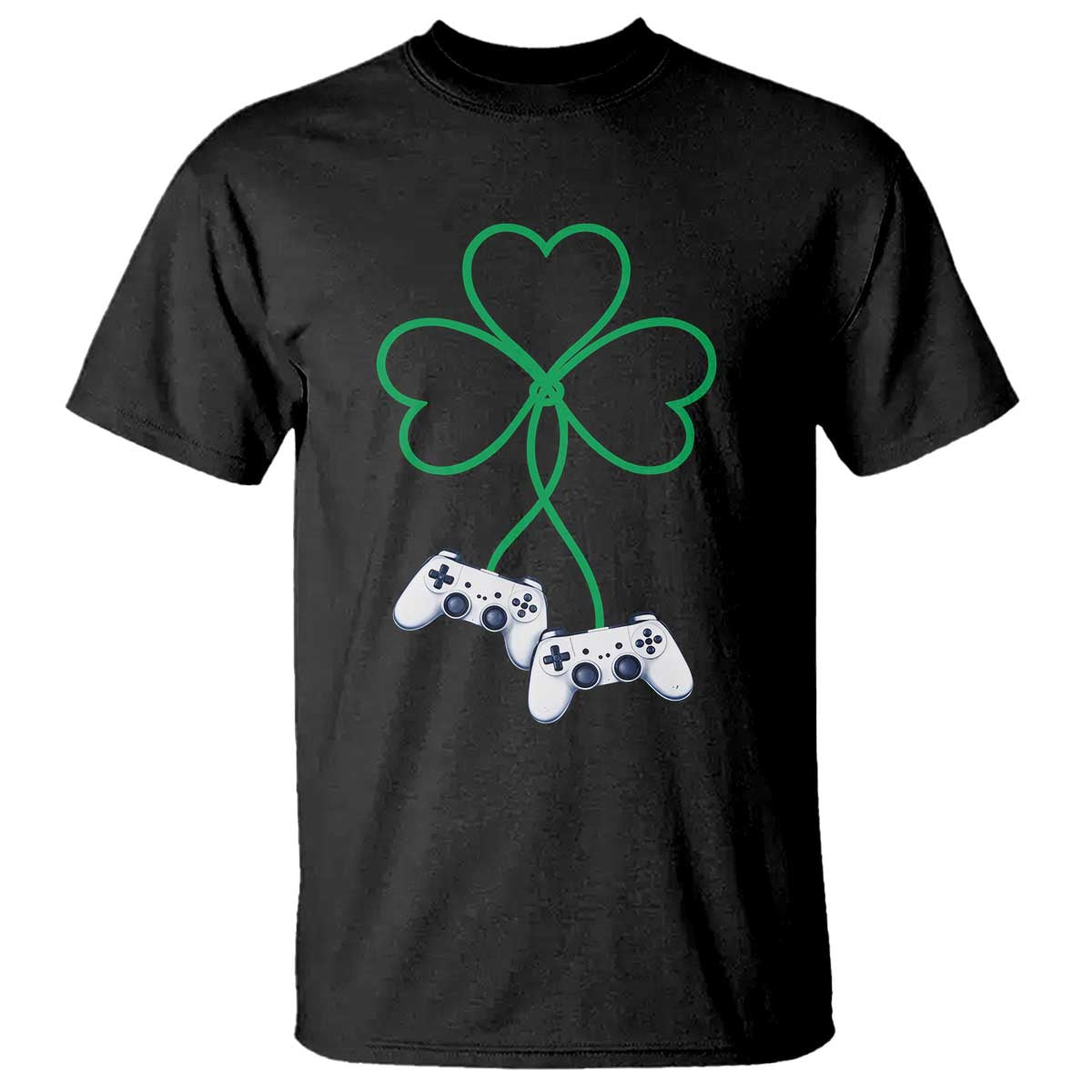 Video Game Lover St Patricks Day with Shamrock Controllers T Shirt TS11 Black Print Your Wear