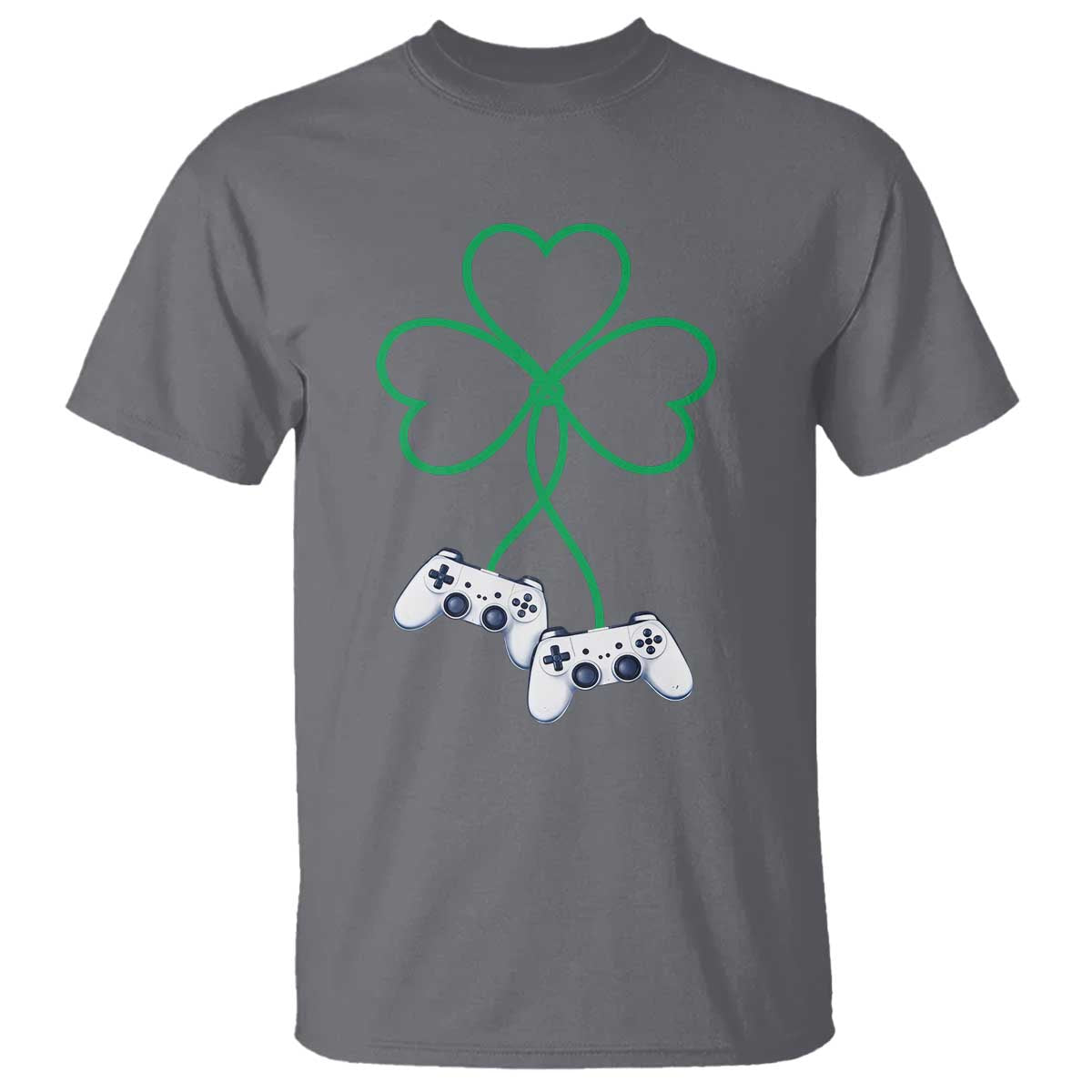 Video Game Lover St Patricks Day with Shamrock Controllers T Shirt TS11 Charcoal Print Your Wear
