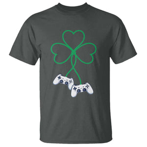 Video Game Lover St Patricks Day with Shamrock Controllers T Shirt TS11 Dark Heather Print Your Wear