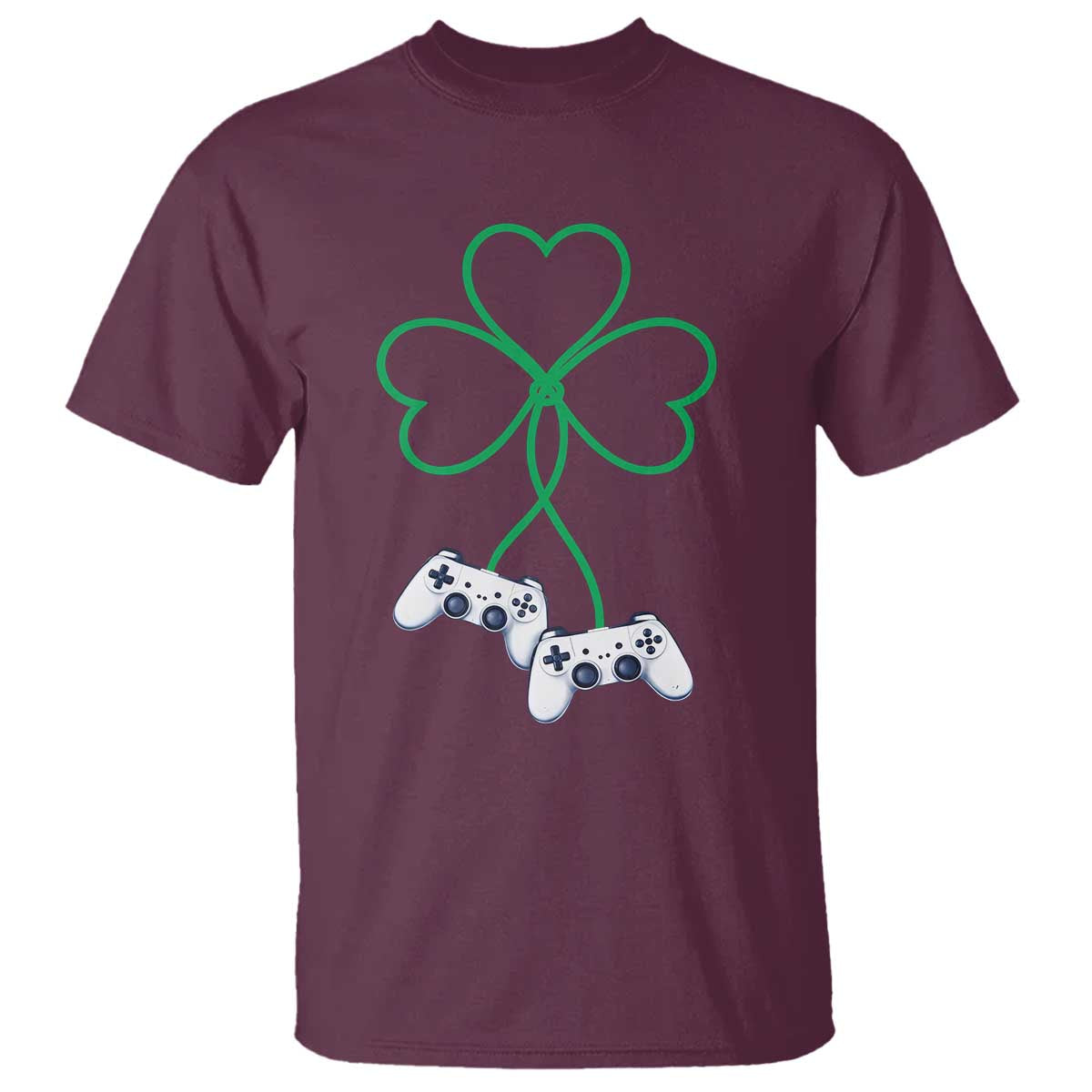 Video Game Lover St Patricks Day with Shamrock Controllers T Shirt TS11 Maroon Print Your Wear
