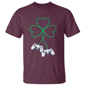 Video Game Lover St Patricks Day with Shamrock Controllers T Shirt TS11 Maroon Print Your Wear
