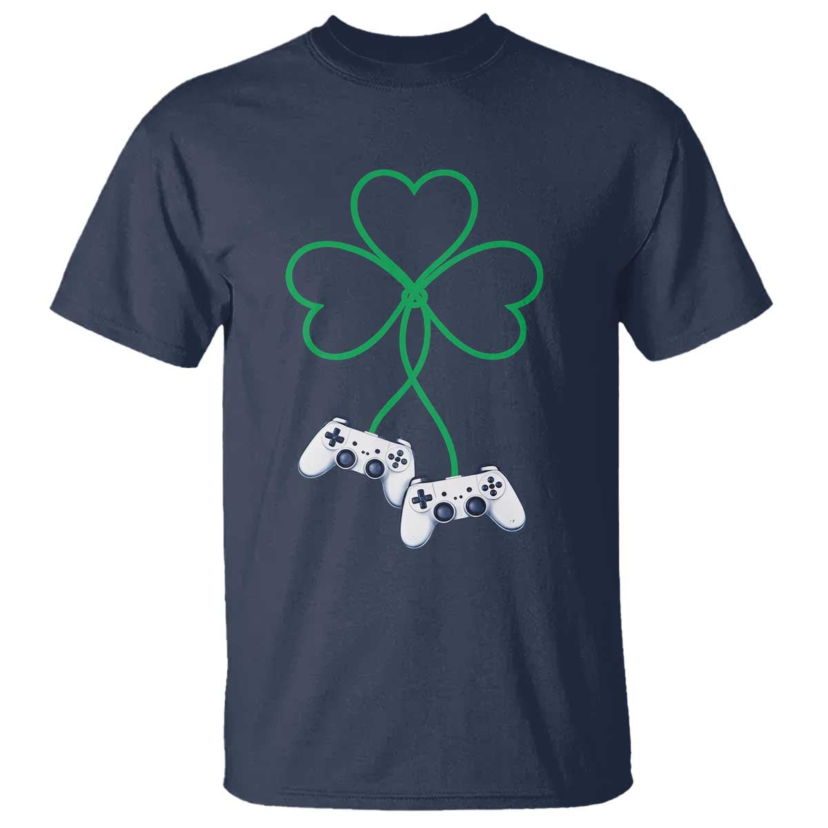Video Game Lover St Patricks Day with Shamrock Controllers T Shirt TS11 Navy Print Your Wear
