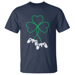 Video Game Lover St Patricks Day with Shamrock Controllers T Shirt TS11 Navy Print Your Wear