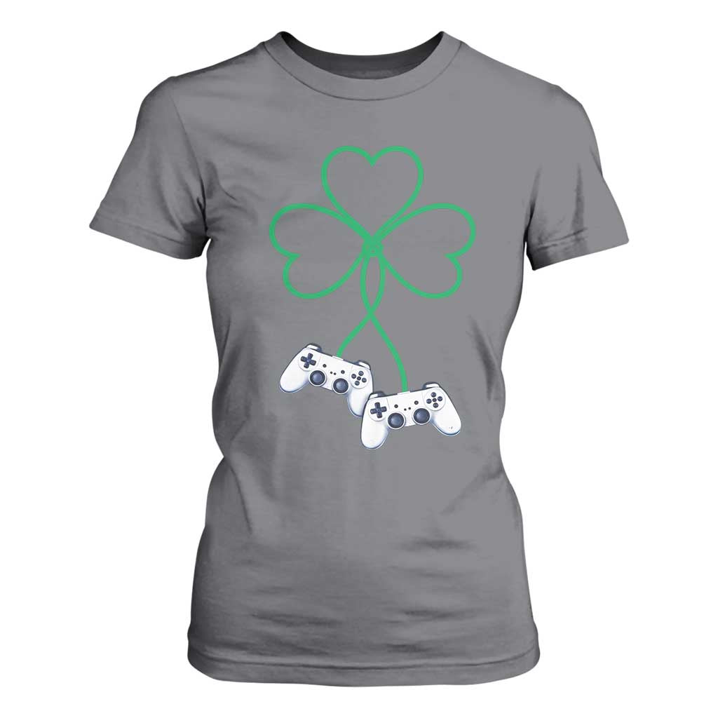 Video Game Lover St Patricks Day with Shamrock Controllers T Shirt For Women TS11 Charcoal Print Your Wear