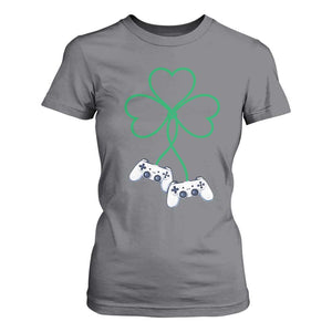 Video Game Lover St Patricks Day with Shamrock Controllers T Shirt For Women TS11 Charcoal Print Your Wear