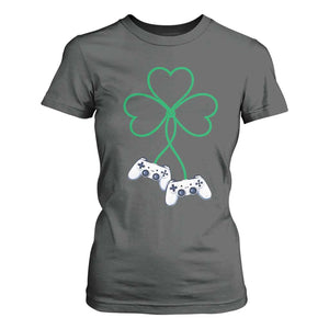 Video Game Lover St Patricks Day with Shamrock Controllers T Shirt For Women TS11 Dark Heather Print Your Wear
